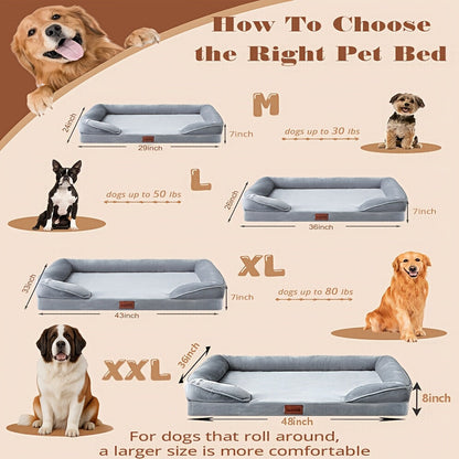 Large Dog Bed with Removable Washable Cover & Nonskid Bottom - Plush Dog Couch Sofa Bed for Extra Large Dogs and Cats, Soft Comfort Pet Bed, Grey, M/L/XL/XXL Sizes Available