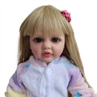 Blonde Hair Reborn Toddler Doll 22 Inch 55CM Full Soft Vinyl Bath Safe – Acrylic Eyes, Sit & Lay Poseable Princess Girl, Lifelike Newborn Gift Set with Outfit Pacifier Bottle for Kids Ages 3+ & Collectors