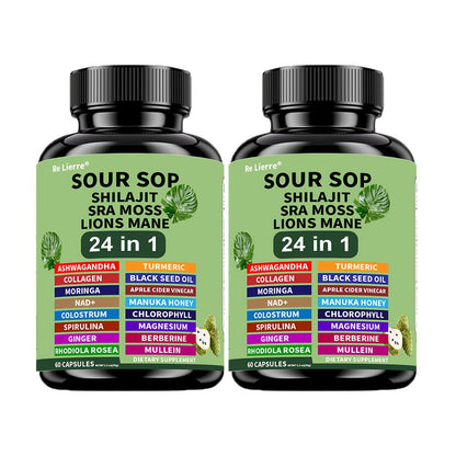 Sea Moss Capsules 24-in-1 with Soursop, Lion's Mane, Shilajit & 20 More Superfoods — Gut Health, Immune Support, Brain & Antioxidant Defense Formula for Women & Men