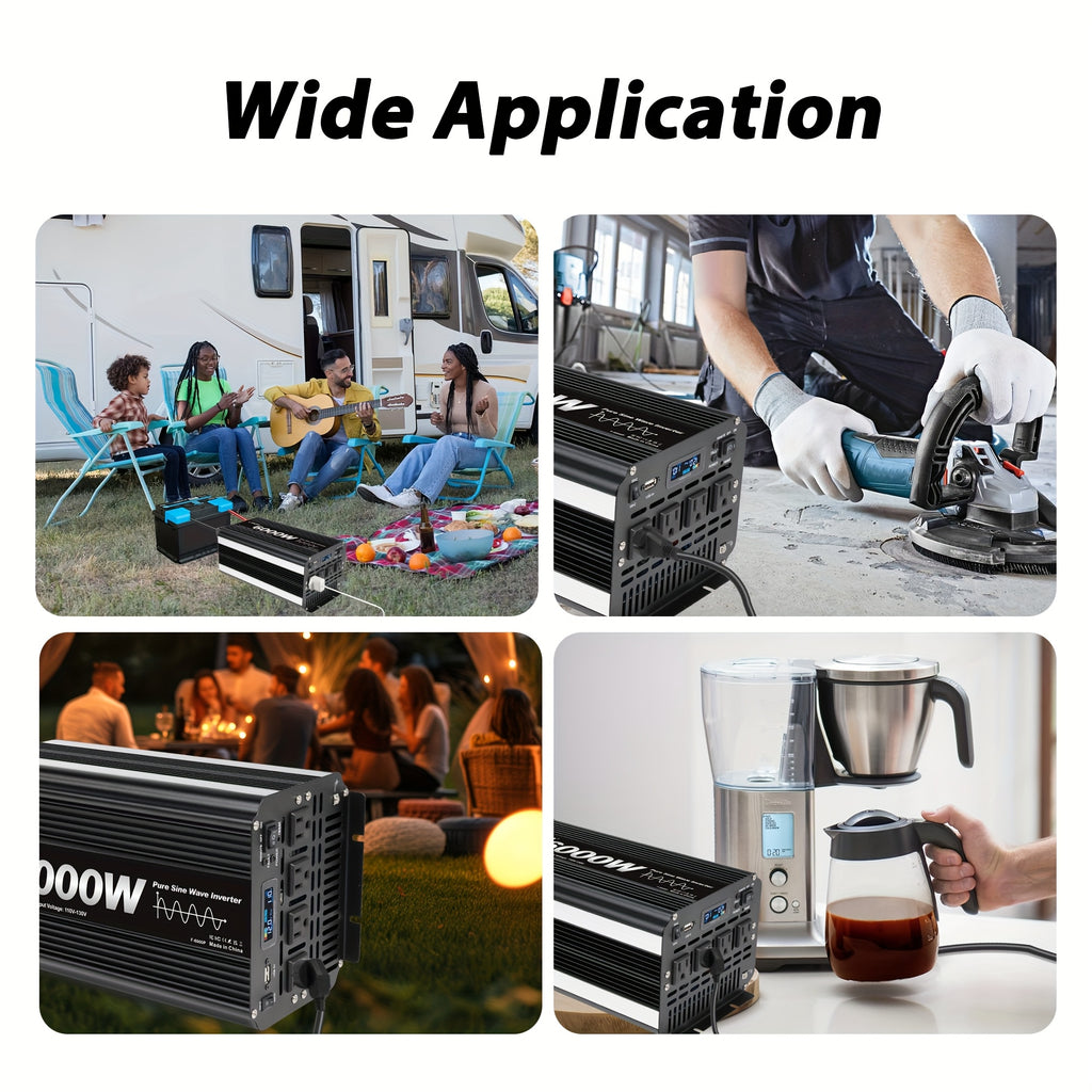 LVYUAN 6000W Pure Sine Wave Power Inverter, 1000W/2000W Pure Sine Wave Inverter, 12V to 110V AC Power Inverter with 2 US Sockets, Dual USB Ports (3.1A), for Car, Home, RV, Gift