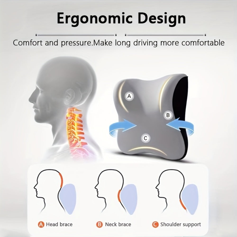 Car Headrest Neck Pillow 100% Memory Foam Ergonomic Support – Breathable Removable Washable Cover Adjustable Buckle for Driver Passenger Seat – Light Gray / Dark Gray / Black / Orange