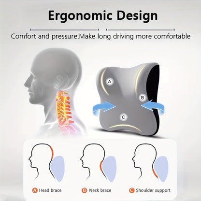 Car Headrest Neck Pillow 100% Memory Foam Ergonomic Support – Breathable Removable Washable Cover Adjustable Buckle for Driver Passenger Seat – Light Gray / Dark Gray / Black / Orange