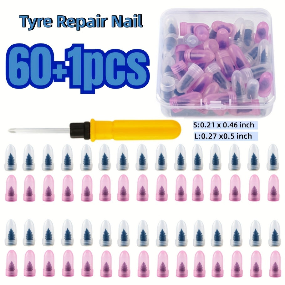 61 Tire Repair Rubber Plugs, Vacuum Tire Repair Kit, Spiral Rubber Screws, Quick Self-Service Repair Tool Suitable for Cars, Trucks, Motorcycles, Tractors, Tool for Tire Puncture Repair, Black