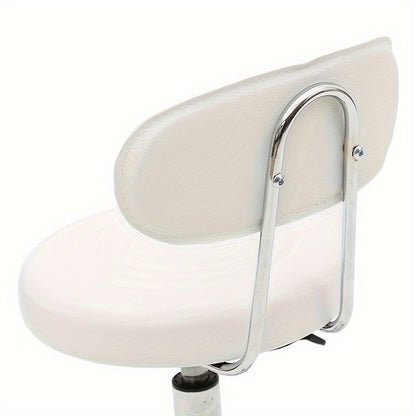 PU Leather Salon Stool with Back & 360° Swivel – Adjustable Height 18.9"-22.8" Round Cushion Chrome Base White Salon Chair for Nail Tech, Esthetician & Beauty Studio