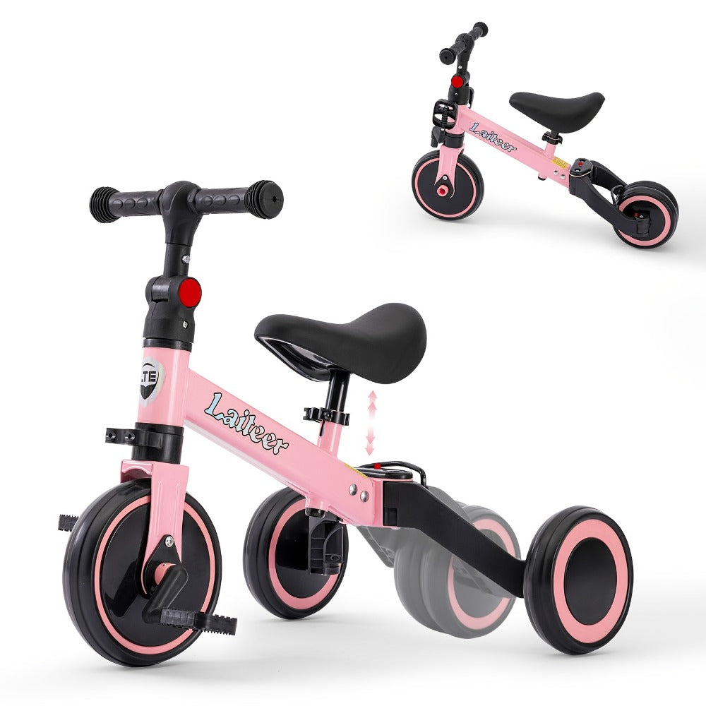 3-in-1 Toddler Balance Bike Convertible Tricycle for Kids Ages 2-5 Adjustable Foldable Rear Wheels Removable Pedals Trike Balance Bike Combo Birthday Gift Boys Girls