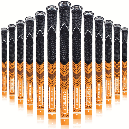Midsize Golf Grips Set 13 Pack – All Weather Hybrid Rubber Golf Club Grips with Ecological Yarn Thread Technology, Multiple Colors, Fits Full Set of Clubs (Black, White, Red, Orange, Yellow, Blue, Gray)