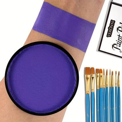Water Activated Face Paint Kit 6 Colors with 10 Brushes – Water Based Face Body Paint Palette Black White Red Blue Green Purple for Halloween Cosplay SFX Stage Party Body Art