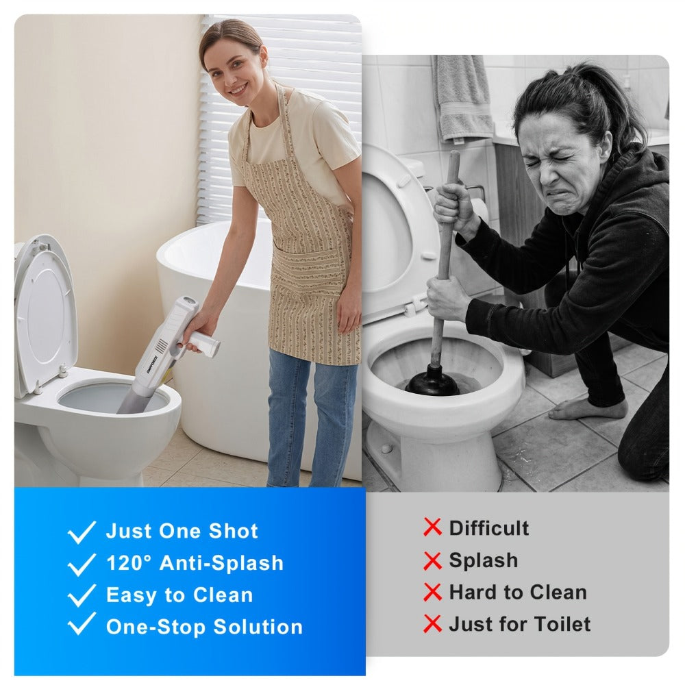 Electric Toilet Plunger 8V Cordless – High-Pressure Pneumatic Toilet Unclogger with Real-Time Pressure Display, Power Drain Opener for Clogged Toilets, Sinks & Floor Drains, Mess-Free & Reusable