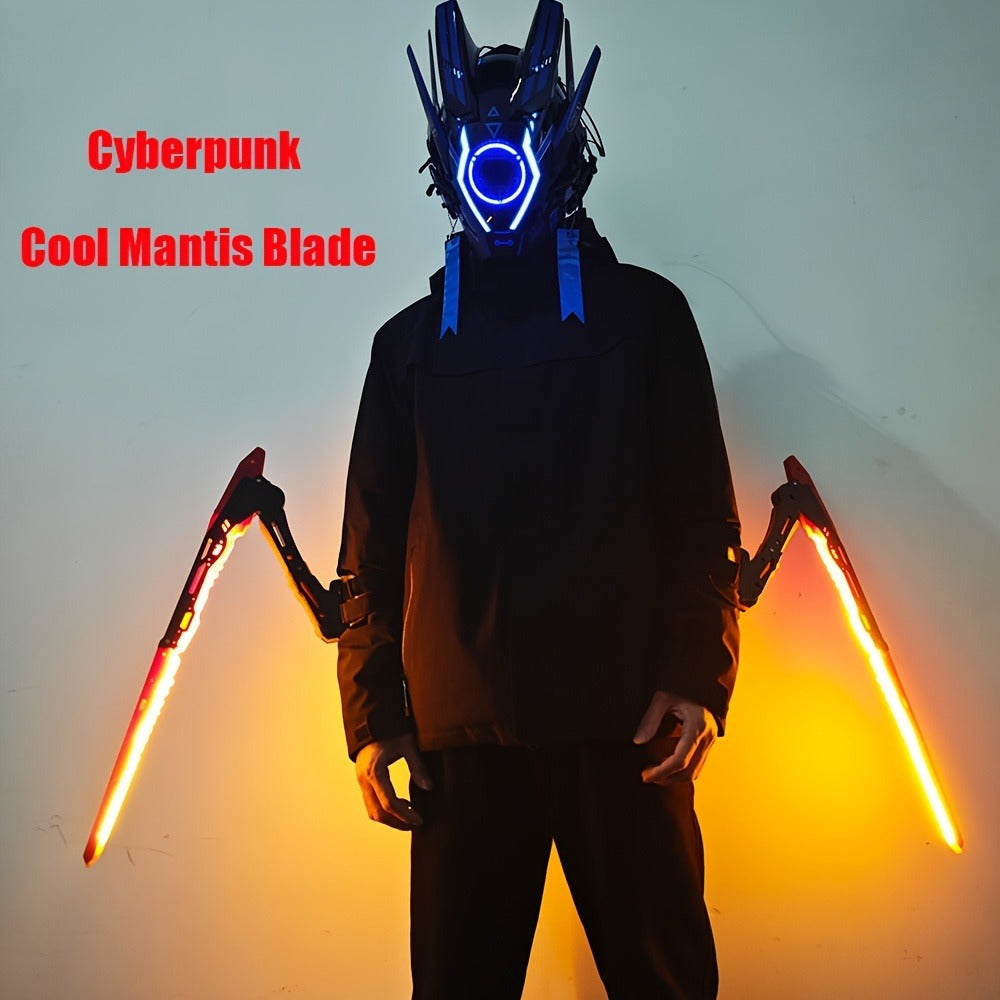 LED Mantis Knife Cyberpunk Light Up Acrylic Prop – Luminous Blade for Halloween Costume Cosplay Sci-Fi Role Play Party, Rechargeable Red & Blue Single or 2pcs Set for Men & Women