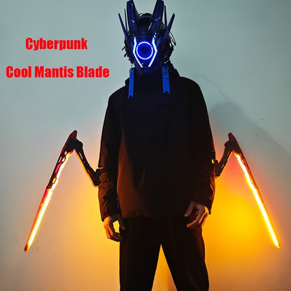 LED Mantis Knife Cyberpunk Light Up Acrylic Prop – Luminous Blade for Halloween Costume Cosplay Sci-Fi Role Play Party, Rechargeable Red & Blue Single or 2pcs Set for Men & Women