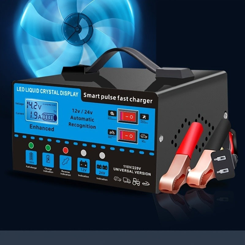 12V And 24V Intelligent Universal Battery Charger Inverter, with LCD Display Intelligent Maintenance Overcharge And Short Circuit Protection, Suitable for Intelligent Trickle Charging Maintenance of Various Cars, Yachts, And Batteries