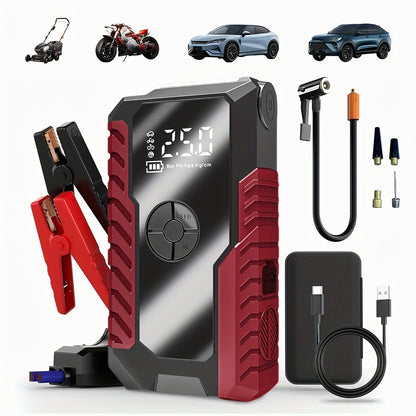Portable Car Jump Starter with Tire Inflator – 3000A Peak 12V Battery Booster, USB Power Bank, LED Emergency Light, 5-in-1 & 9-in-1 Roadside Emergency Kit for Cars Trucks SUVs