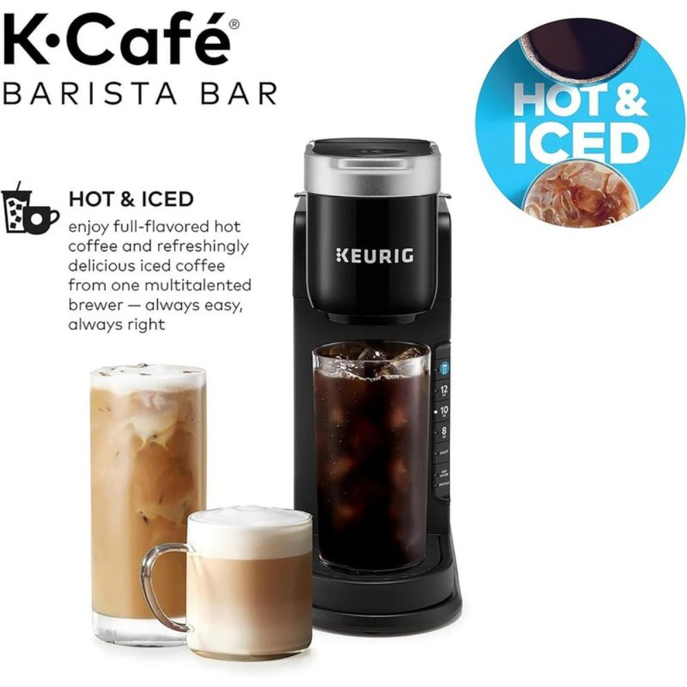 Keurig K-Café Barista Bar Single Serve Coffee Maker – Hot & Iced Coffee, Cold Brew, Coffee Shot, Brew Over Ice, 3 Cup Sizes 8-12oz, 42oz Reservoir, K-Cup Compatible – Black, Certified Refurbished