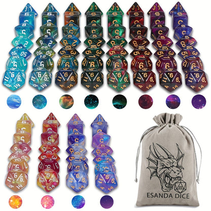 DnD Polyhedral Dice Set 84pcs – Starry Night Glitter Dice with Pouch & Tray for D&D RPG MTG Tabletop Games, Complete 12-Color Collection, Gift for Gamers