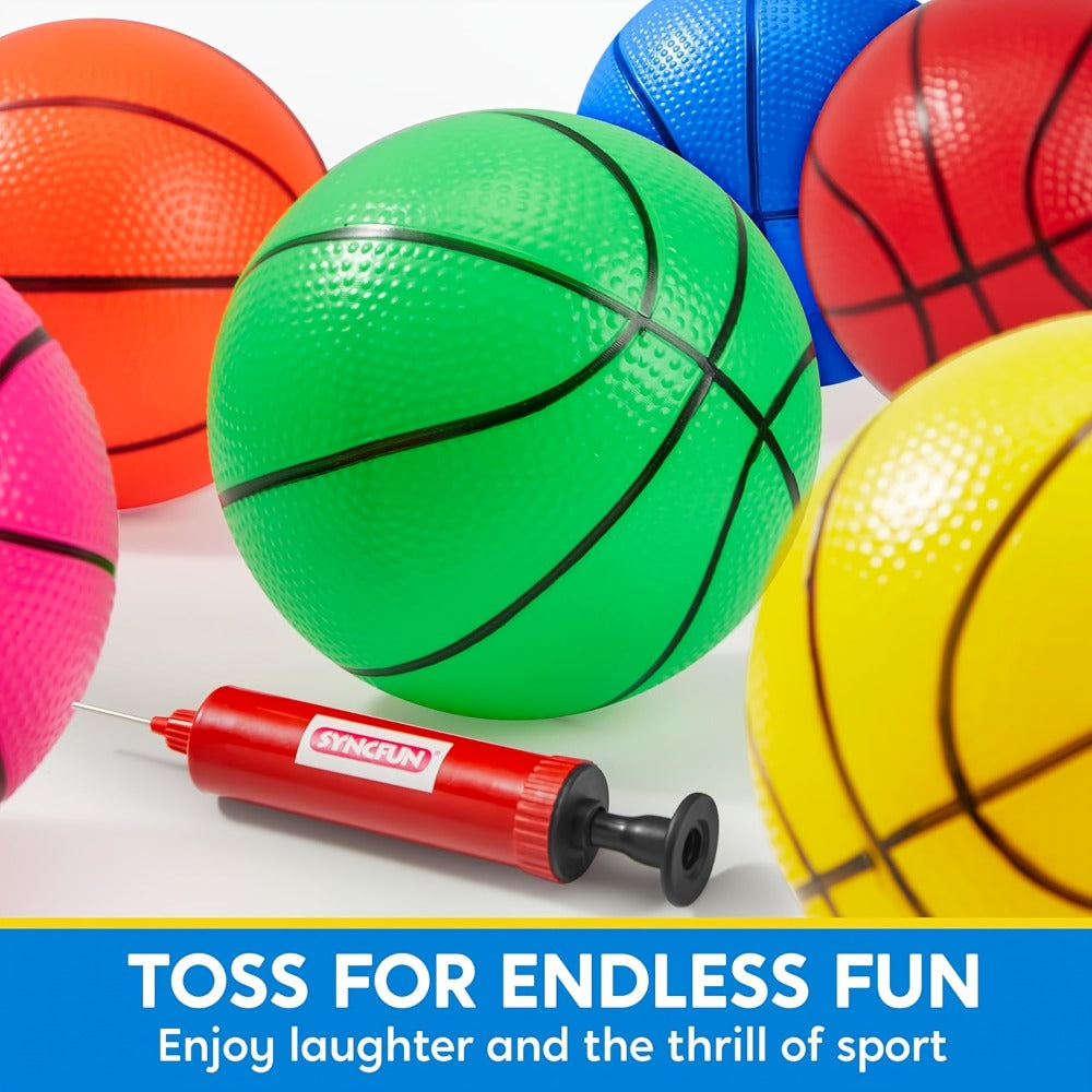 Kids Mini Basketballs Set of 6 – 5-Inch Rubber Basketballs with Hand Pump, Perfect for Mini Hoops, Pool Games & Party Favors | Ages 3+ | Easter Basket Fillers & Birthday Gift