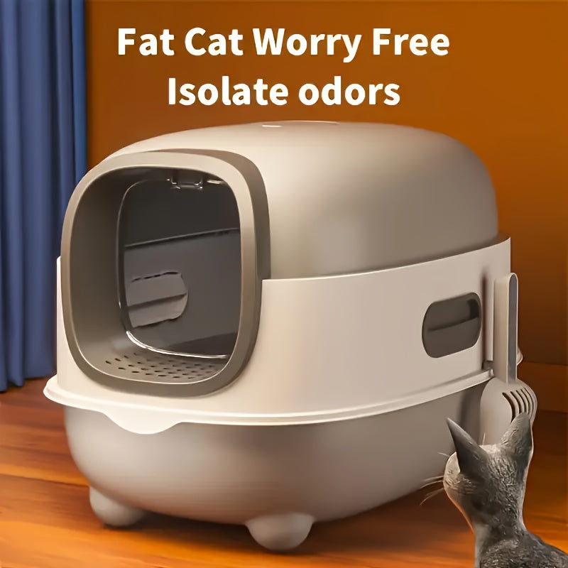 Hooded Cat Litter Box 5 Colors – Fully Enclosed Spill-Proof Design with Scoop Included | Easy to Assemble, Clean & Store | Odor-Reducing Covered Litter Box for Small to Medium Cats | Pink, Gray, Purple, Blue & Green