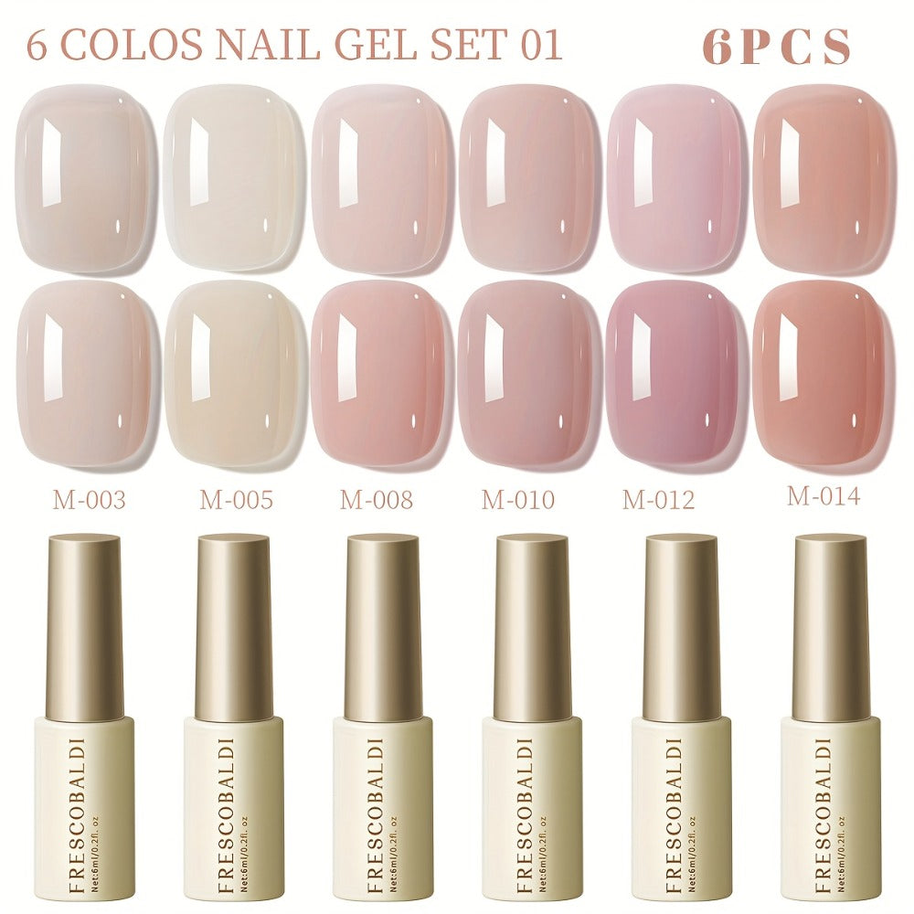 Solid Color Gel Nail Polish Set 6pcs Self-Leveling Soak-Off UV LED High Gloss Chip-Resistant – Popular Salon Shades for Daily Manicure, 8 Color Palettes Available, Nail Art Gift for Women