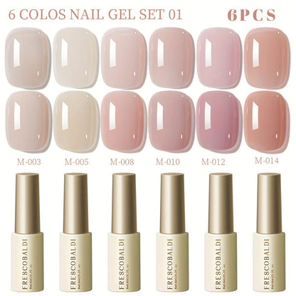 Solid Color Gel Nail Polish Set 6pcs Self-Leveling Soak-Off UV LED High Gloss Chip-Resistant – Popular Salon Shades for Daily Manicure, 8 Color Palettes Available, Nail Art Gift for Women