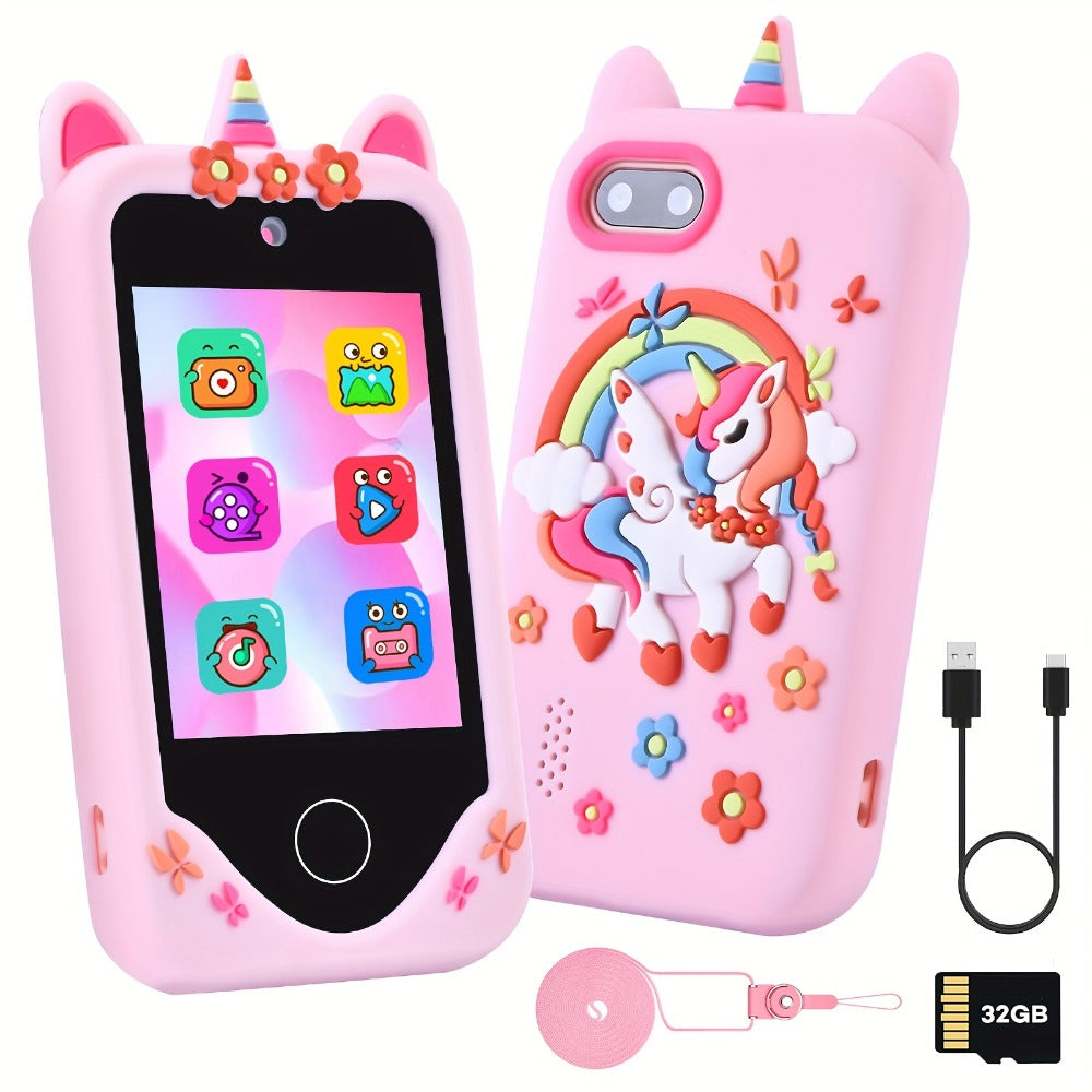 Kids Toy Phone Touch Screen HD Dual Camera with 32GB SD Card – Smartphone Toy for Girls Ages 3-10 Travel Toy – Birthday Christmas Gift Pink Purple