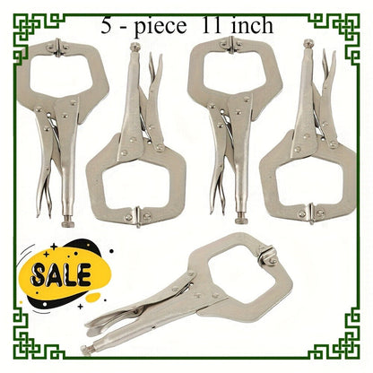 Locking C Clamp Set 5-Piece 11-Inch – Adjustable Vise Grip Pliers with Swivel Pad Jaws, Heat-Treated Alloy Steel, for Woodworking, Welding, Automotive & Shop Use