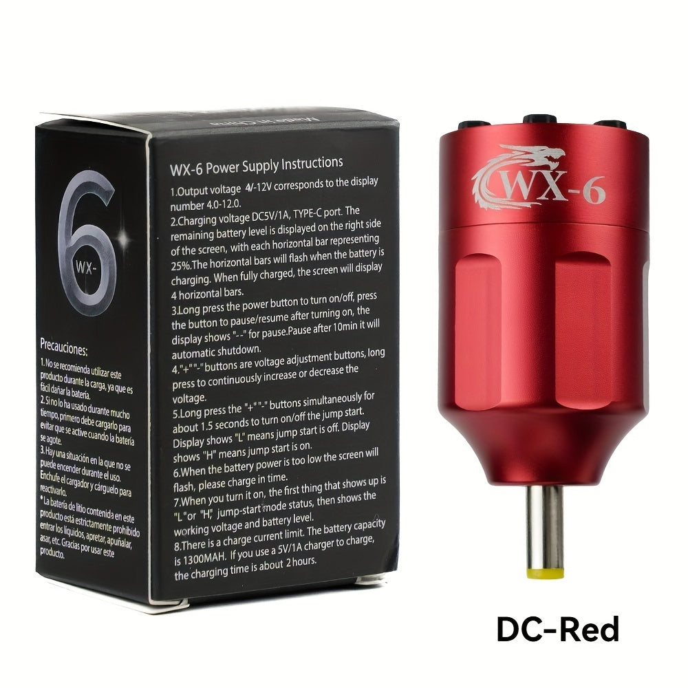 Wireless Tattoo Power Supply Portable Rechargeable Battery LED Digital Display RCA DC Connector Coreless Motor for Rotary Tattoo Pen Machine - Red Silver Black