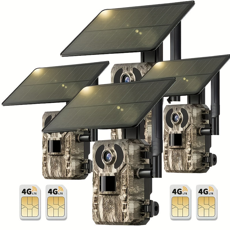 4G LTE Solar Trail Camera – 2K 1440p, No-Glow Night Vision 75ft, 0.2s Trigger, Built-in SIM, Remote Viewing, Wildlife Hunting Camera