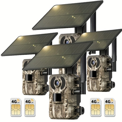 4G LTE Solar Trail Camera – 2K 1440p, No-Glow Night Vision 75ft, 0.2s Trigger, Built-in SIM, Remote Viewing, Wildlife Hunting Camera