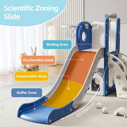 Toddler Slide & Climber Playset L-Shaped Indoor Outdoor Playground with Basketball Hoop Storage Telescope Easy Assembly Birthday Gift Boys Girls