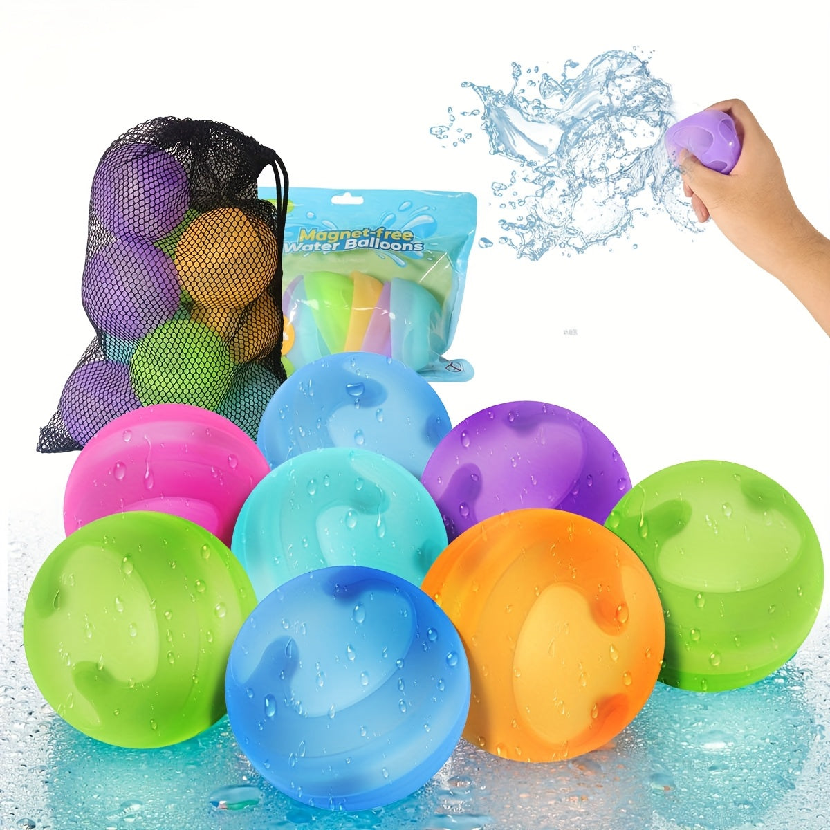 Reusable Silicone Water Balloons 8-Pack for Kids – No Magnets Quick-Fill Leak-Proof Splash Balls, Eco-Friendly Outdoor Summer Toy for Pool Party Backyard Water Fight Games