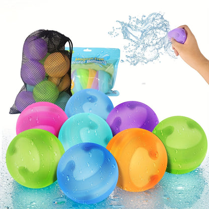 Reusable Silicone Water Balloons 8-Pack for Kids – No Magnets Quick-Fill Leak-Proof Splash Balls, Eco-Friendly Outdoor Summer Toy for Pool Party Backyard Water Fight Games