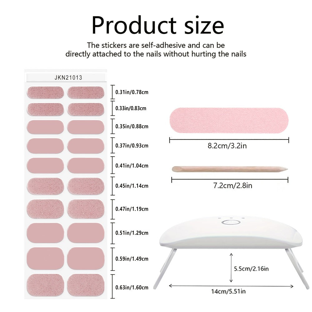 Gel Nail Art Kit Semi-Cured Nail Stickers 20 Designs with Portable UV Lamp Full Coverage Soft Gel Nail Patches Nude Nail Wraps for Women Party Birthday Gift Home Manicure