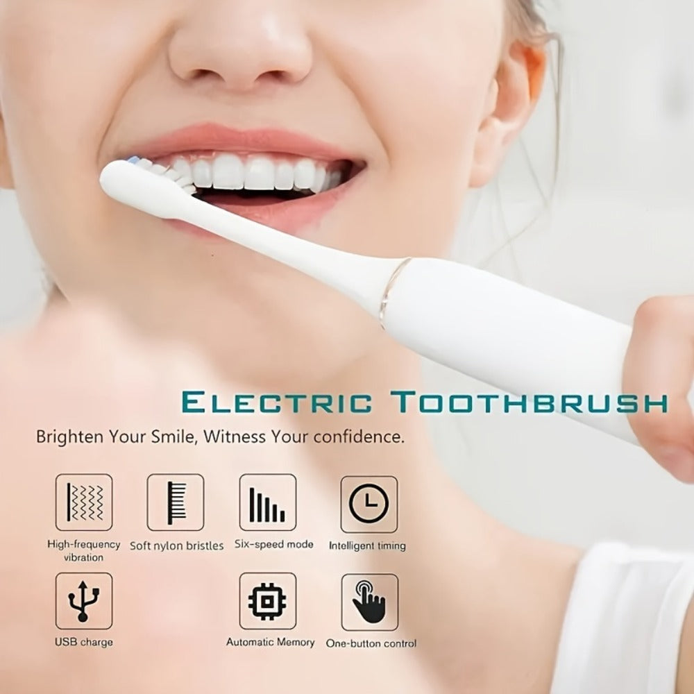 Electric Toothbrush Set with 8 Brush Heads - USB Rechargeable Adult Sonic Toothbrush, Soft Bristles, Portable for Travel & Home, Oral Care Gift for Men & Women - Pink / White / Black