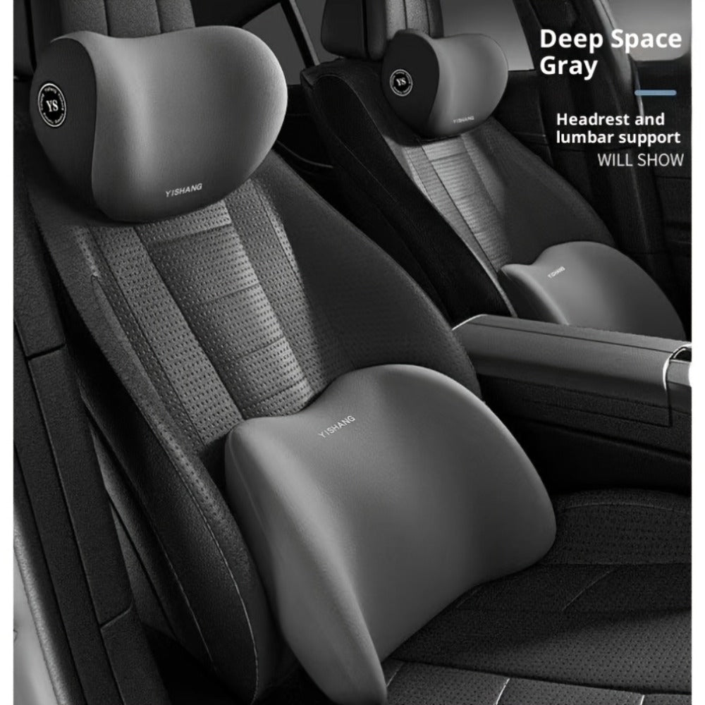 Car Headrest and Lumbar Support Set Ergonomic High-Density Sponge Cushion for Long Distance Driving Neck Pillow Back Support Comfortable Upgrade for All Seasons Brown Black Gray Pink Blue
