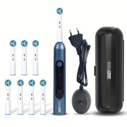 Rotating Electric Toothbrush with 8 Replacement Heads – Wireless Induction Charging, 3 Cleaning Modes, IPX7 Waterproof, Oral Care Gift for Family, Friends & Parents – Blue, Purple, Black
