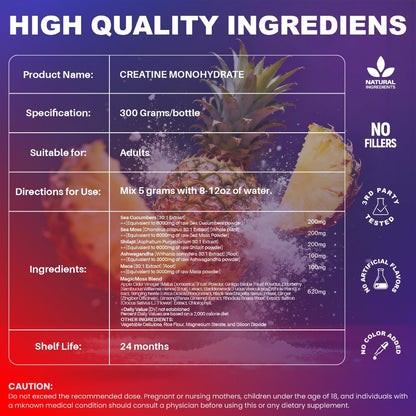Micronized Creatine Monohydrate Powder 300g — 5000mg Per Serving | 60 Servings | Strength, Power & Focus Formula | No Artificial Sweeteners or Flavors | Pure Unflavored Pre & Post Workout