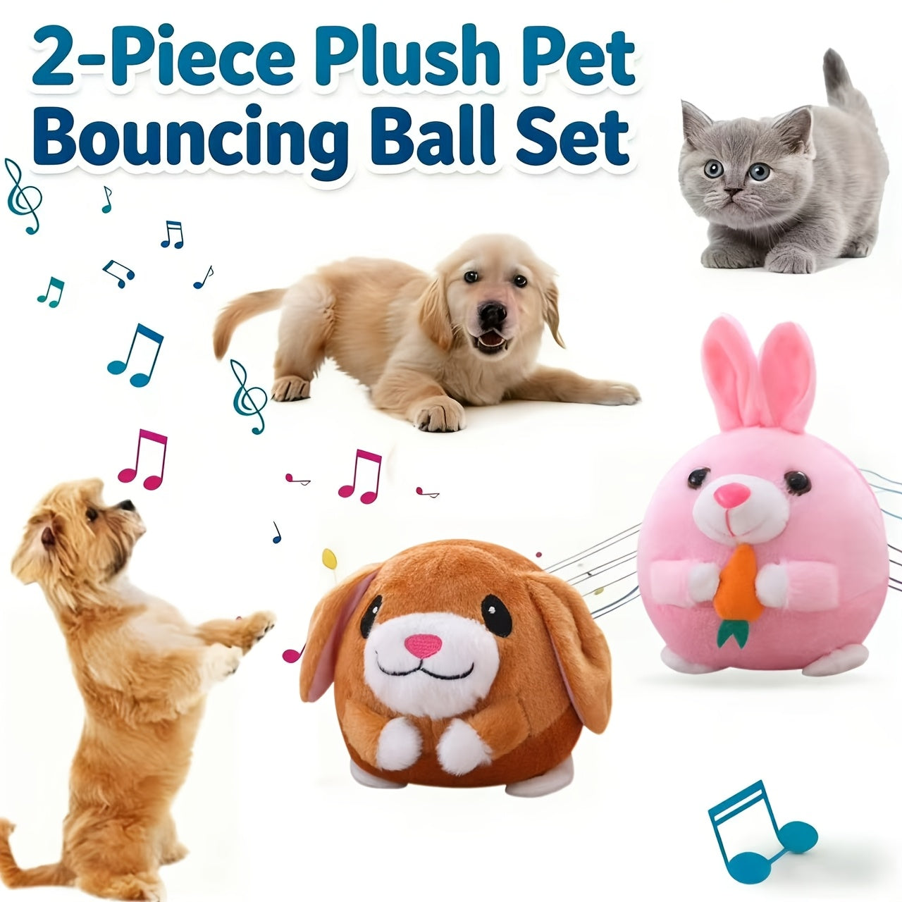Electronic Bouncing Dog Toy with Animal Sound - USB Rechargeable Interactive Rolling Ball, Voice Recording & Music Mode, Washable Motion Sensor Toy for Small Medium Dogs & Puppies