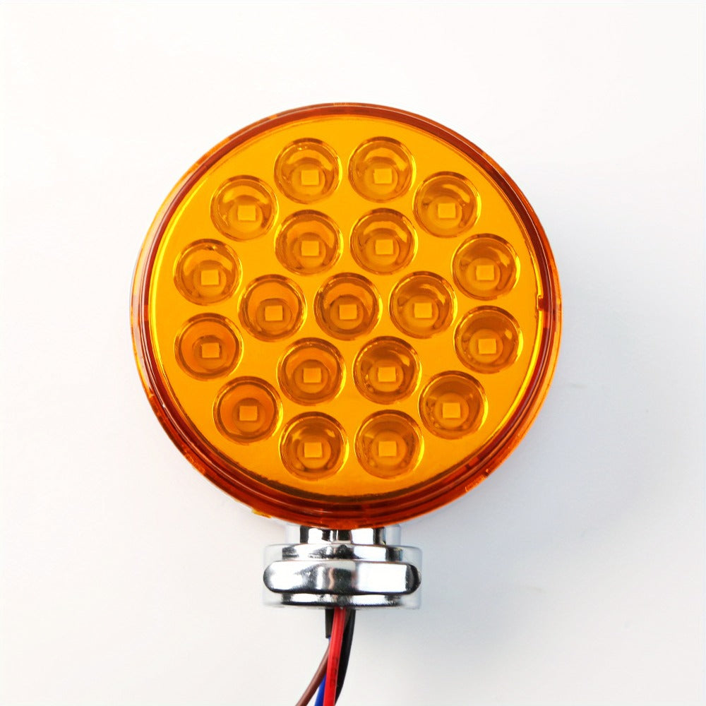 Truck Pedestal Lights Kit 4 Pack - 2pcs 4 Inch Round Double Face LED Turn Signal Lights 38-LED & 2pcs 3 Inch Round Double Face LED Marker Lights, Universal Trailer Semi Truck