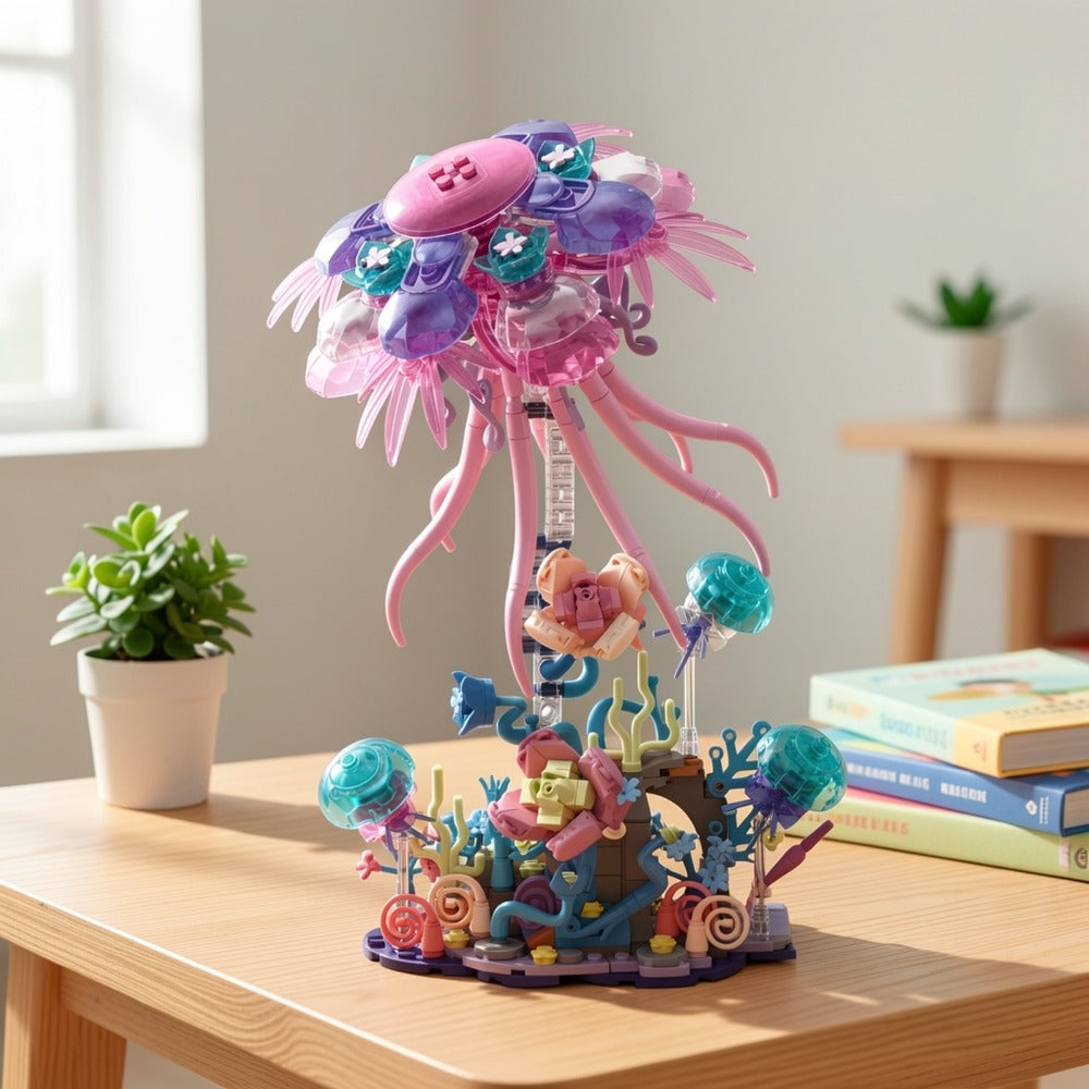 Jellyfish Building Block Model 526pcs – DIY Ocean Brick Assembly Kit for Adults & Teens, Aesthetic Desk Shelf Decor Display, Unique Creative Gift for Valentine's Day Birthday Christmas Halloween