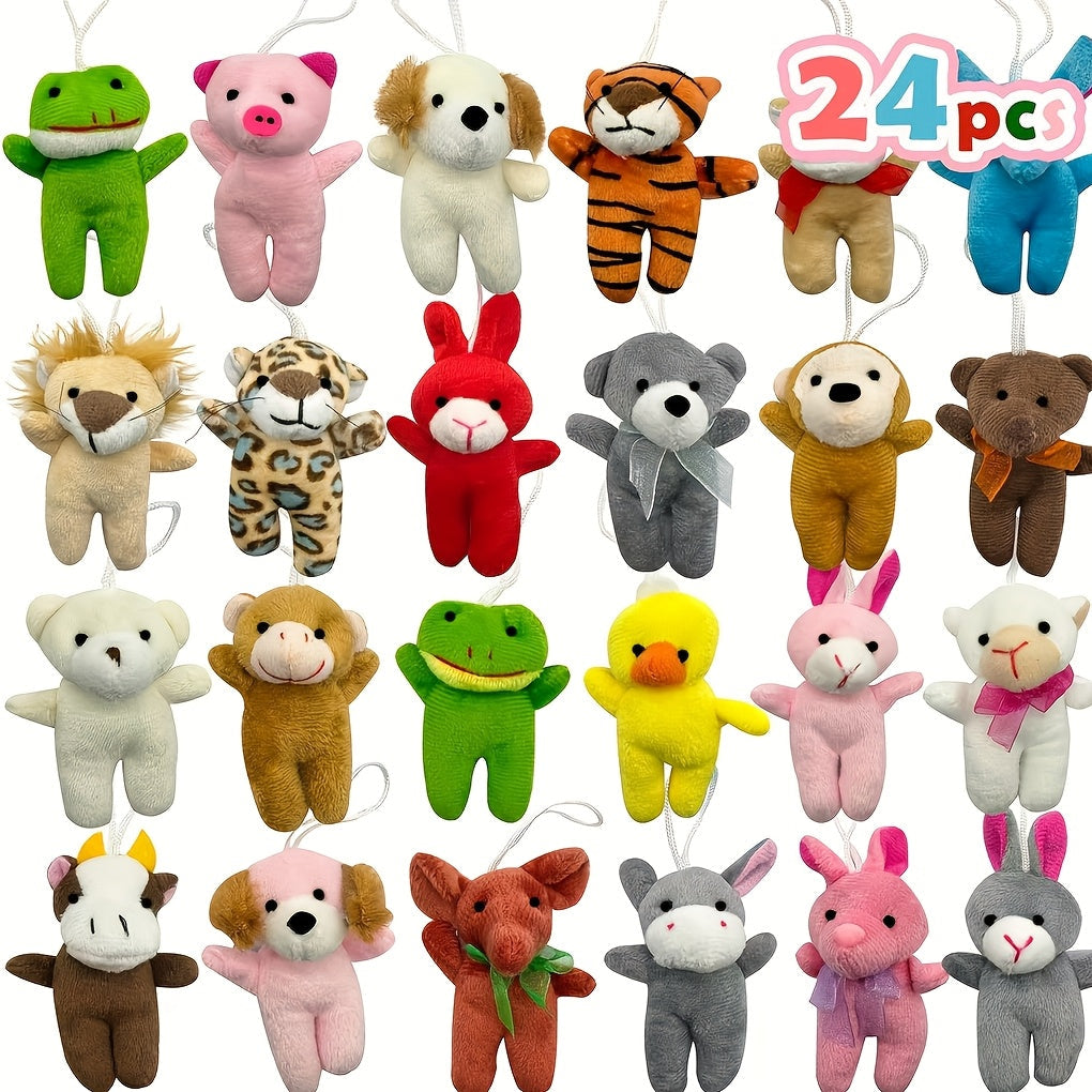 Assorted Mini Stuffed Animals Bulk 24 Pack – 3 Inch Small Plush Animal Toys Random Colors, Kids Birthday Party Favors Goodie Bag Fillers Pinata Prizes School Classroom Rewards Valentine Supplies