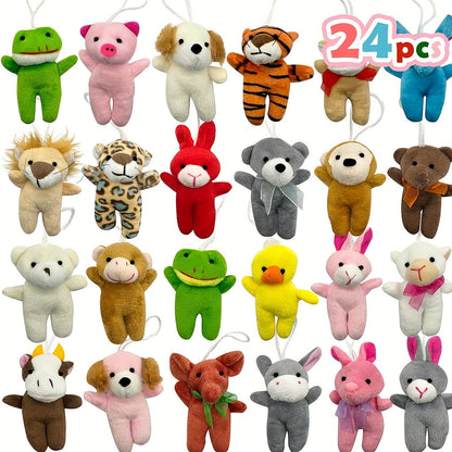 Assorted Mini Stuffed Animals Bulk 24 Pack – 3 Inch Small Plush Animal Toys Random Colors, Kids Birthday Party Favors Goodie Bag Fillers Pinata Prizes School Classroom Rewards Valentine Supplies