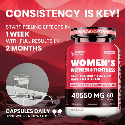Women's Intimate Wellness Capsules with Kacip Fatimah, Manjakani & Maca Root - Natural Hydration, Tightness & Elasticity Support - Postpartum & Hormonal Balance - 30 Servings