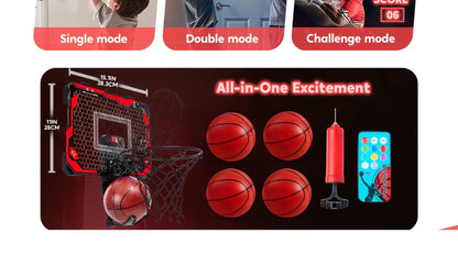 Indoor Basketball Hoop for Kids Over the Door – Light Up LED Scoreboard 4 Balls Air Pump 3 Game Modes 7 Light Shows, Active Sport Toy Gift for Boys Girls Ages 3 to 14 (Red)