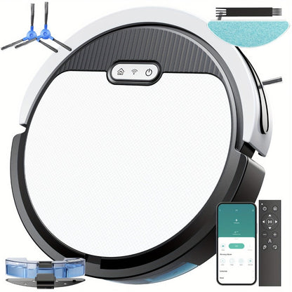Robot Vacuum Cleaner Mop Combo 5000Pa Max Suction 2-in-1 with App & Voice Control - Scheduled Cleaning, Auto Recharge, for Pet Hair, Low Pile Carpet & Hard Floors, 12.2 inch Slim Design, Multiple Colors