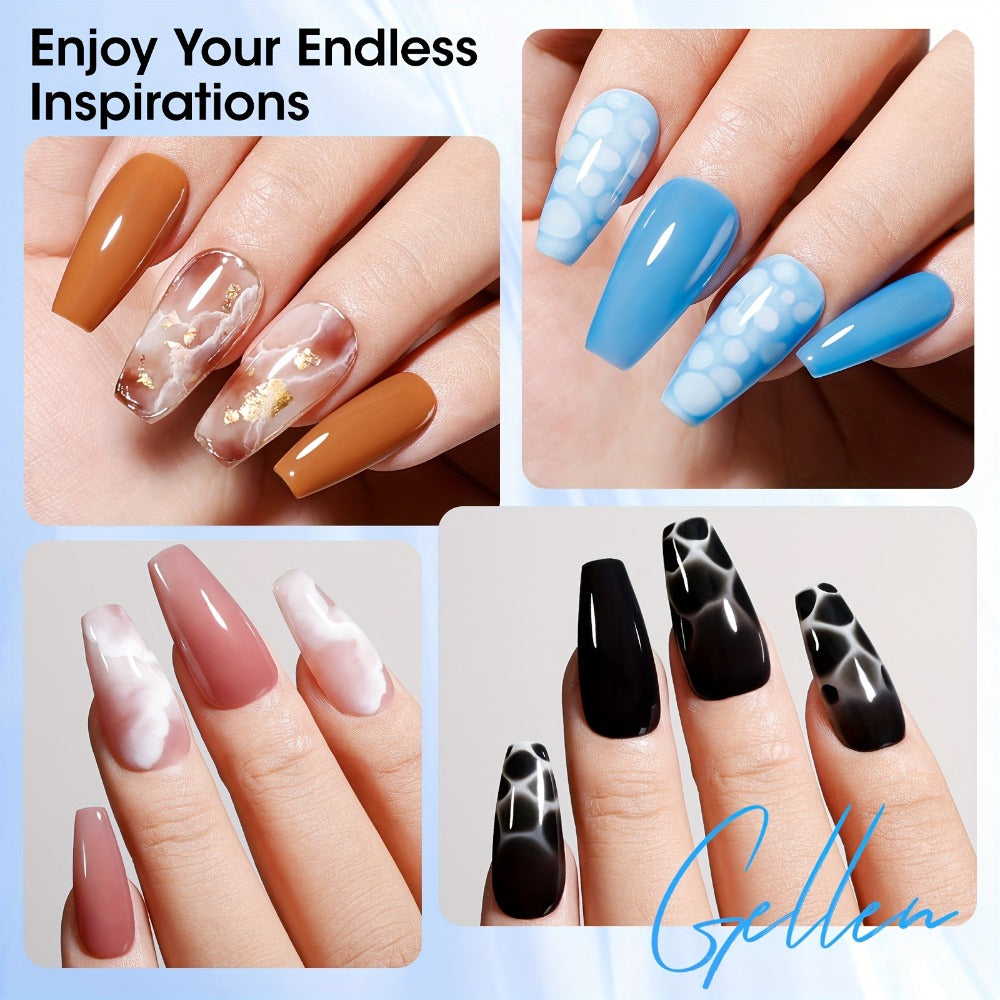 Blooming Gel Nail Art 2pcs HEMA-Free Clear Blossom Gel — Marble Watercolor Floral Tie-Dye Spreading Effect Soak-Off LED 28-Day DIY Manicure 0.68oz Each