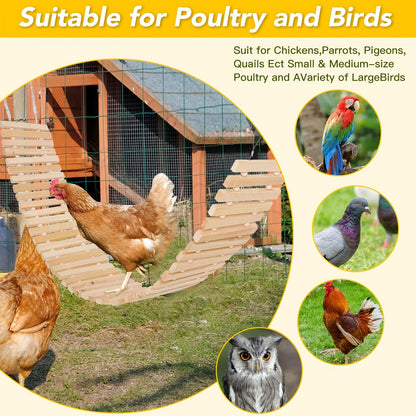 Chicken Perch Ladder Swing Toy Natural Wood Multi-Level Roosting Bar with Metal Chain for Hens Roosters Chicks Indoor Outdoor Coop Bird Enrichment Toy
