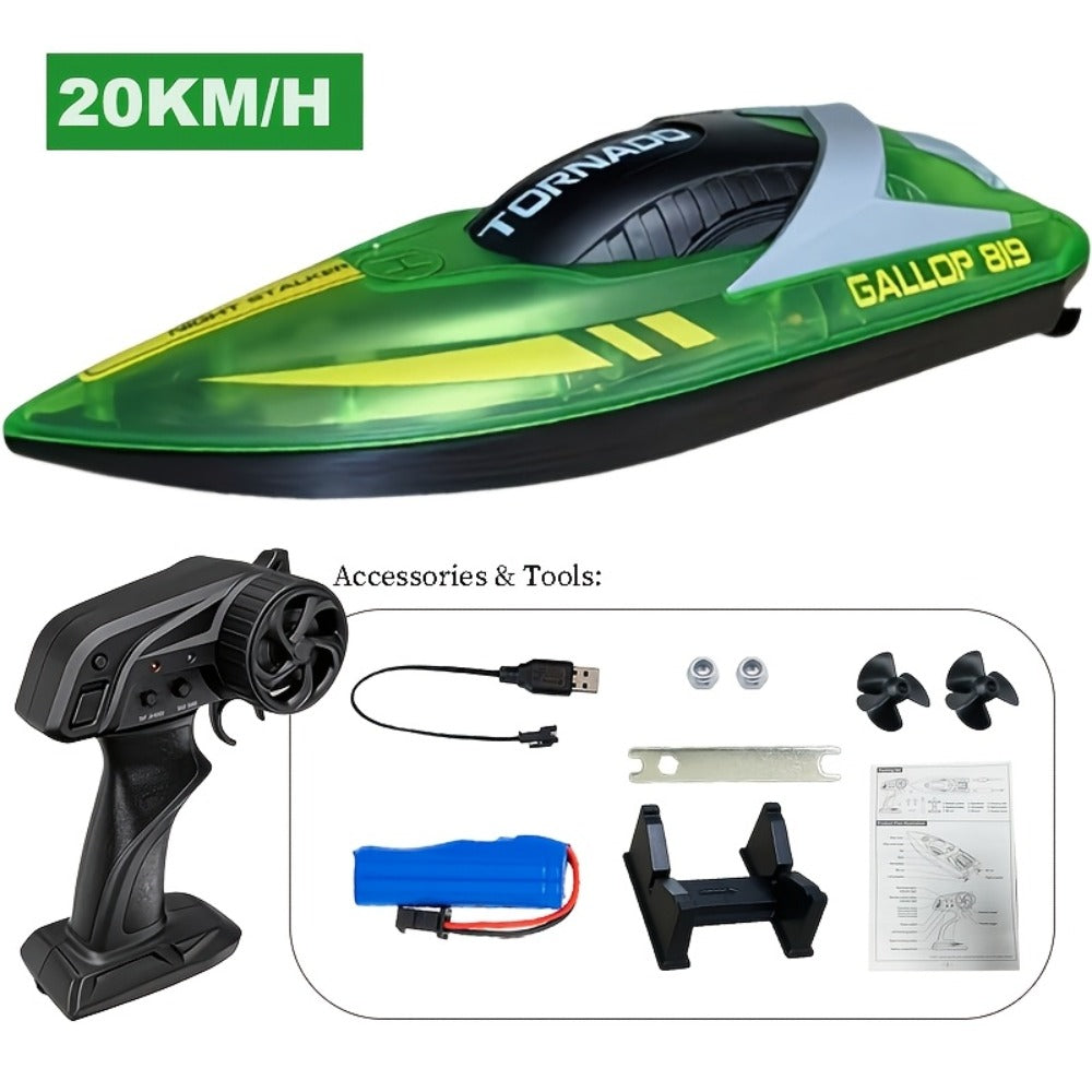 Remote Control Speedboat 25KM/H with Auto Flip Reset Night Light & Low Battery Alert – High Speed RC Boat for Pool Lake Kids Adults Birthday Christmas Gift Yellow Blue Green