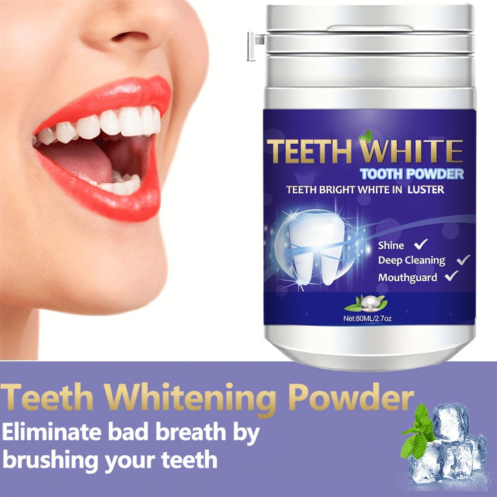 Baking Soda Tooth Powder with Honeysuckle & Mint Extract — Natural Teeth Whitening, Stain Removal & Long-Lasting Fresh Breath, Antibacterial Daily Dental Powder, 80ml Compact for Home & Travel