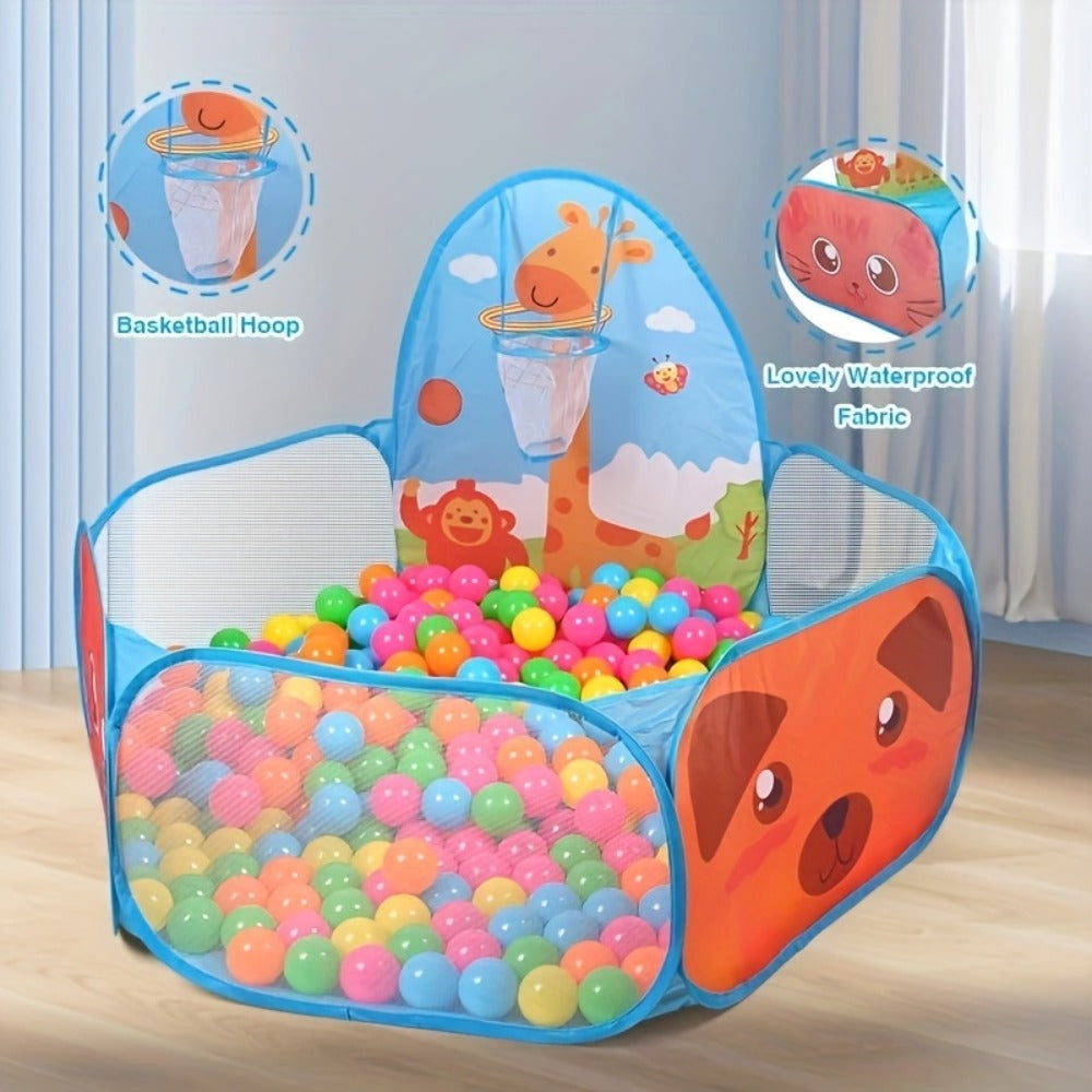 Giraffe Ball Pit Pop-Up Pool Tent with Basketball Hoop for Kids Indoor Outdoor Play Portable Backyard Beach Game Tent Boys Girls Best Holiday Gift Balls Not Included