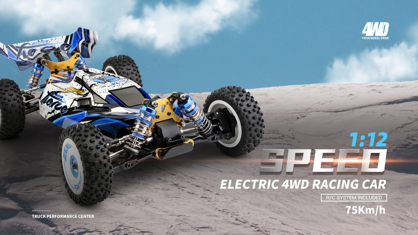 Wltoys 124017 RC Car 75KM/H Brushless 4WD – Professional High-Speed Off-Road Drift Racing Car, Aluminum Alloy Chassis, Oil Pressure Shock Absorber, 2 Batteries Included, Gift for Boys & RC Hobbyists