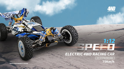 Wltoys 124017 RC Car 75KM/H Brushless 4WD – Professional High-Speed Off-Road Drift Racing Car, Aluminum Alloy Chassis, Oil Pressure Shock Absorber, 2 Batteries Included, Gift for Boys & RC Hobbyists